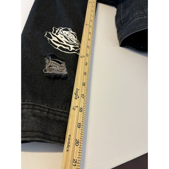 Washed Denim Distress Jean Jacket Men's Mad City Politically Incorrect sz M - Picture 9 of 12